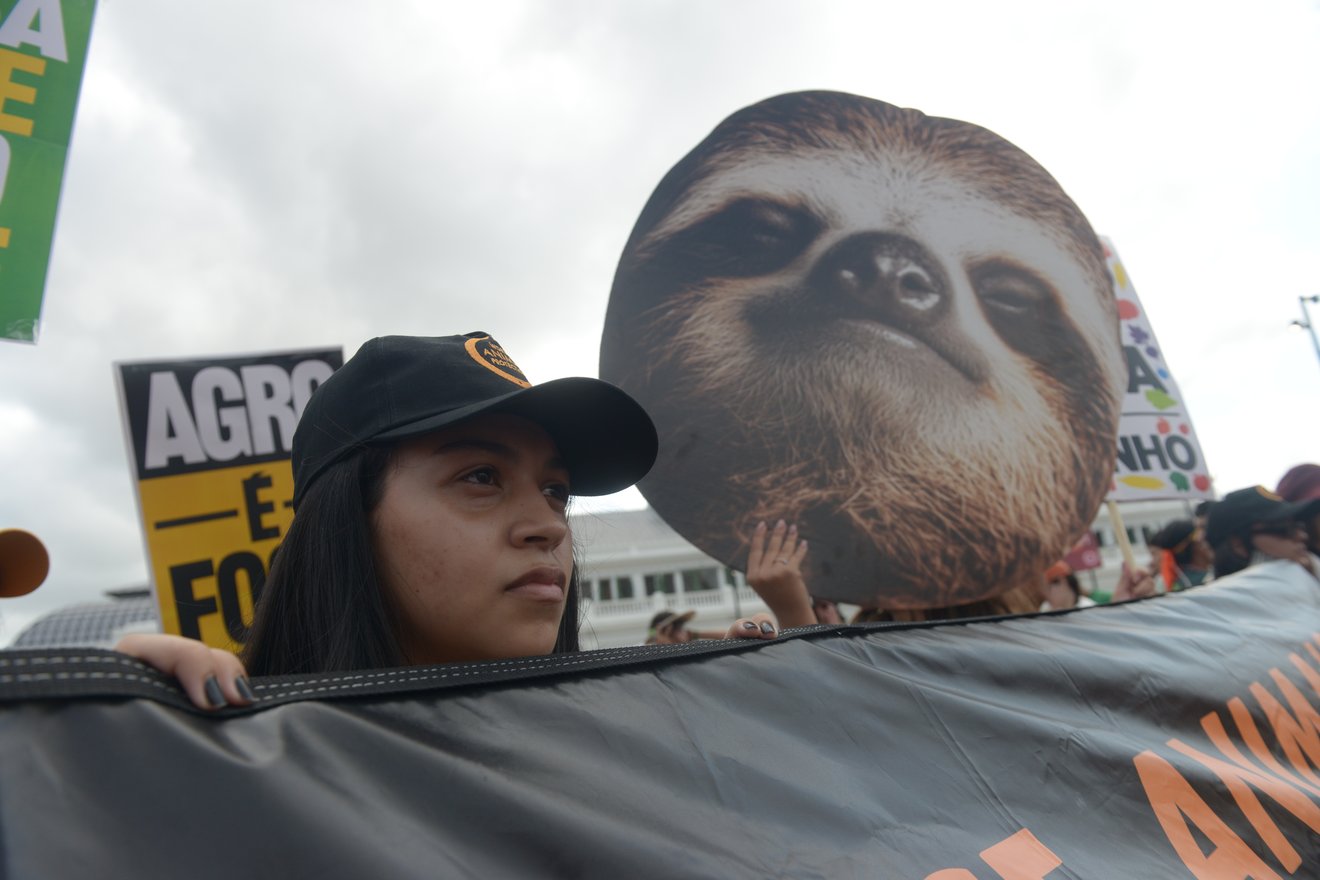 pessoa austera protestando