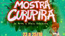 uma imagem com um letreiro Mostra Curupira e várias ilustrações de bichos