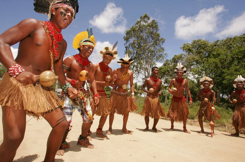 imagem de oito indígenas reunidos em meio à natureza