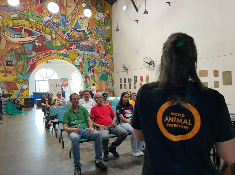 pessoa falando a frente de um pequeno público